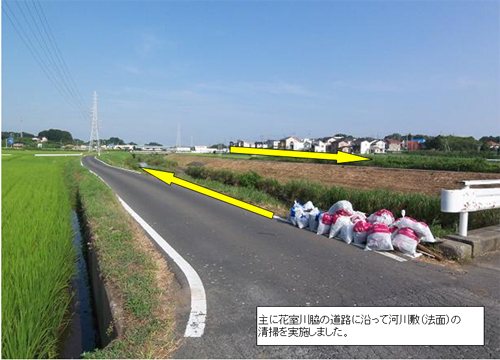 主に花室川脇の道路に沿って河川敷（法面）の清掃を実施しました。