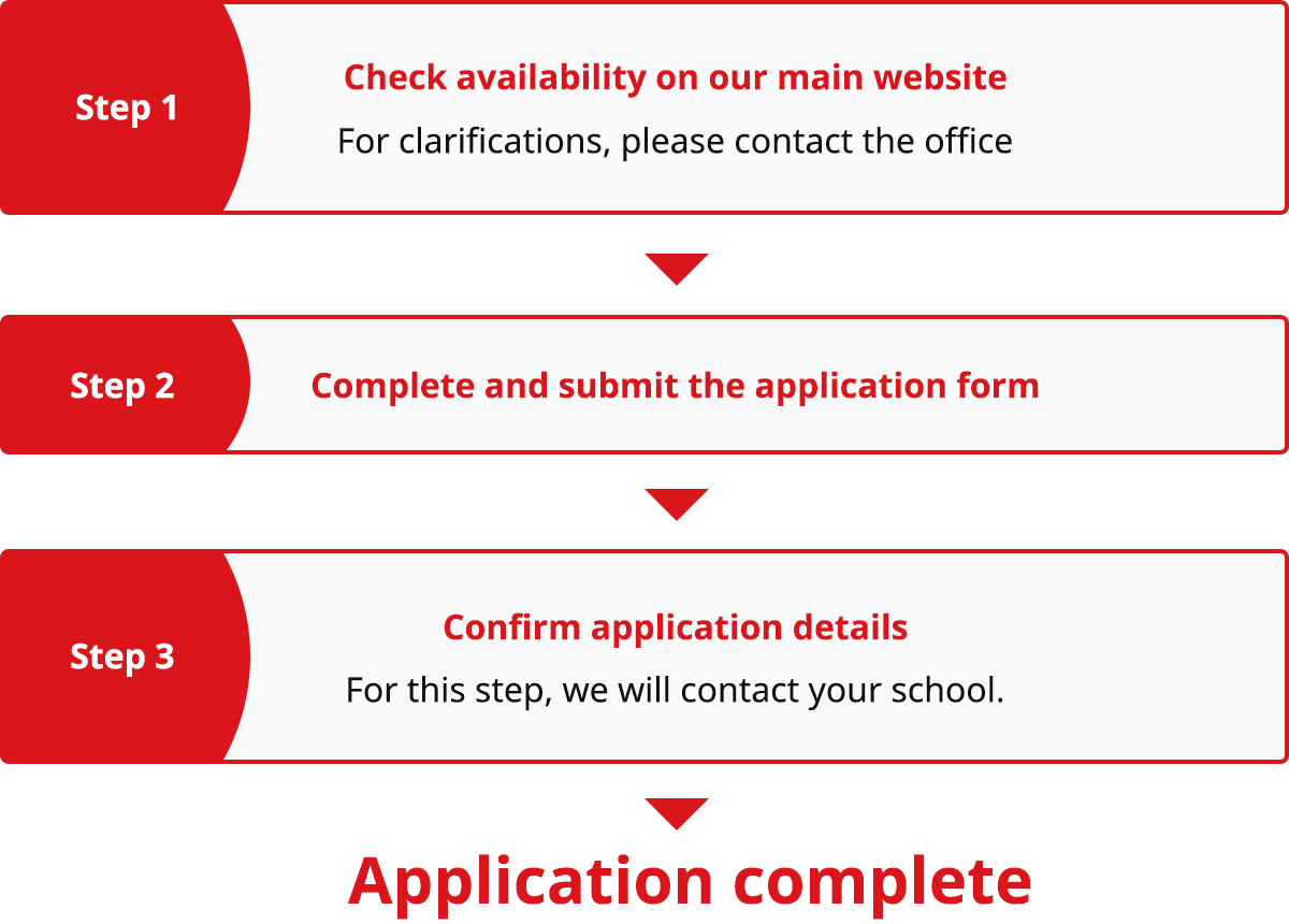 To apply for the Dietary Education Programs, follow the steps below Step 1 Check the program content on this website, Step 2 Fill out and submit the application form, and Step 3 Finalize your application This completes the application process.