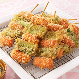 ウインナーとアスパラの串カツ 菜の花タルタル