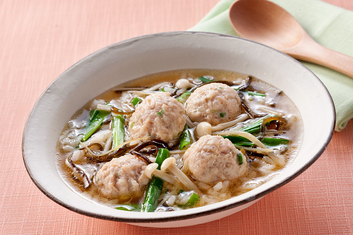 つくねと塩昆布のスープご飯